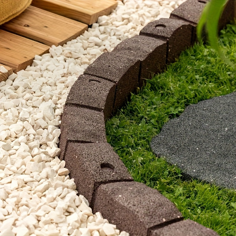 Roman Castle Stone Garden Border 4ft Rubber Landscape Edging Section 120cm, Garden Border Installation, Garden Pathway Edging, Perimeter Edging Section, Flexible Garden Border, Roman Castle Stone Pattern, Castle-Inspired Edging, Heavy-Duty Border