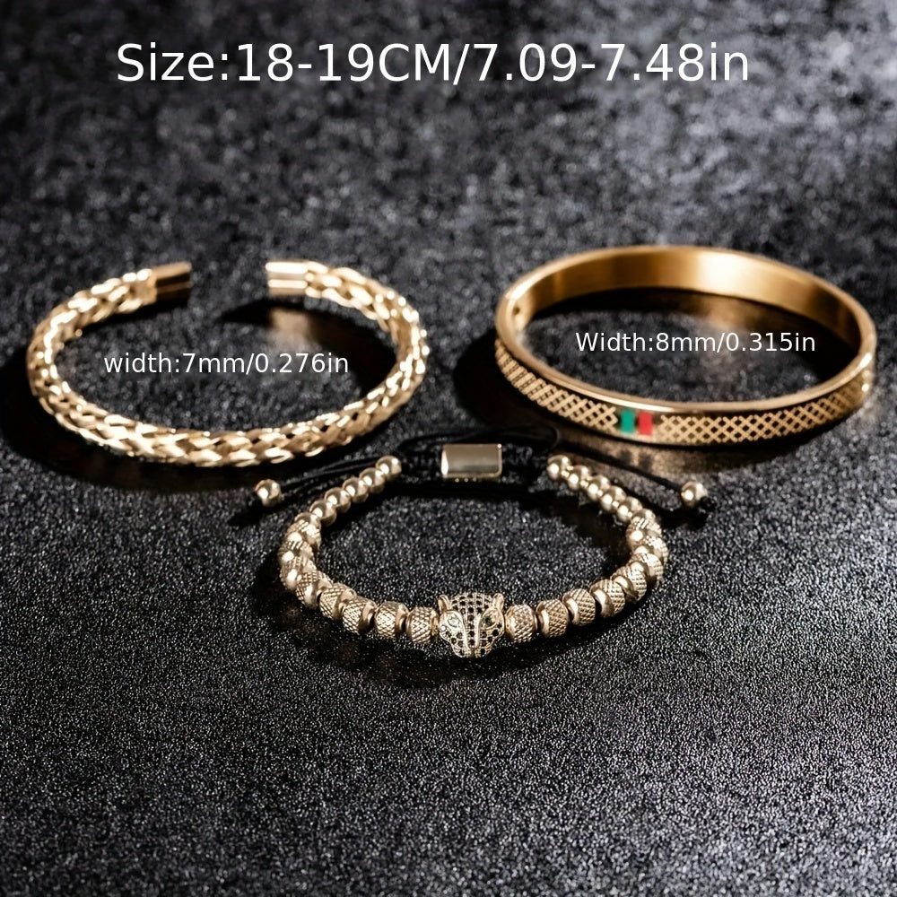 Luxury Handmade Braiding Bangle bangle bracelet Men Pave CZ Leopard Head Enamel Green Red Bangle bangle bracelet 304L 304 304L 304 Stainless Steel Jewelry