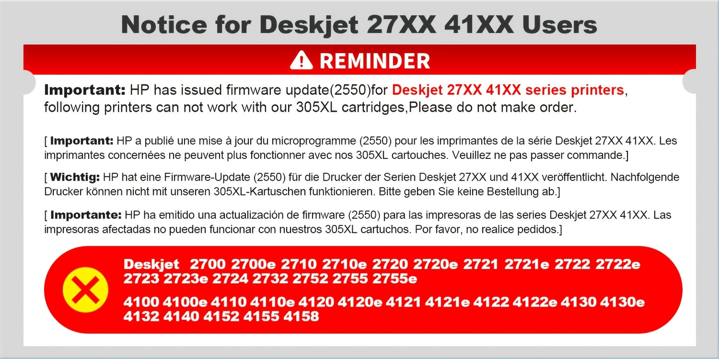 305XL Ink Cartridges Black Color Compatible for Ink 305XL Fit with HP Deskjet 2800e 2810e 2820e 2821e 2822e 2823e 2800 2810 2820 2821 2822 2823 4220e 4222e 4230e Printer