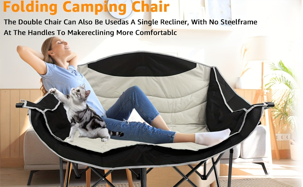 Folding Camping Loveseat for 2 People - Fully Padded Garden Sofa with 2 Cup Holders, 300kg Max Weight | Picnic/Beach/Travel