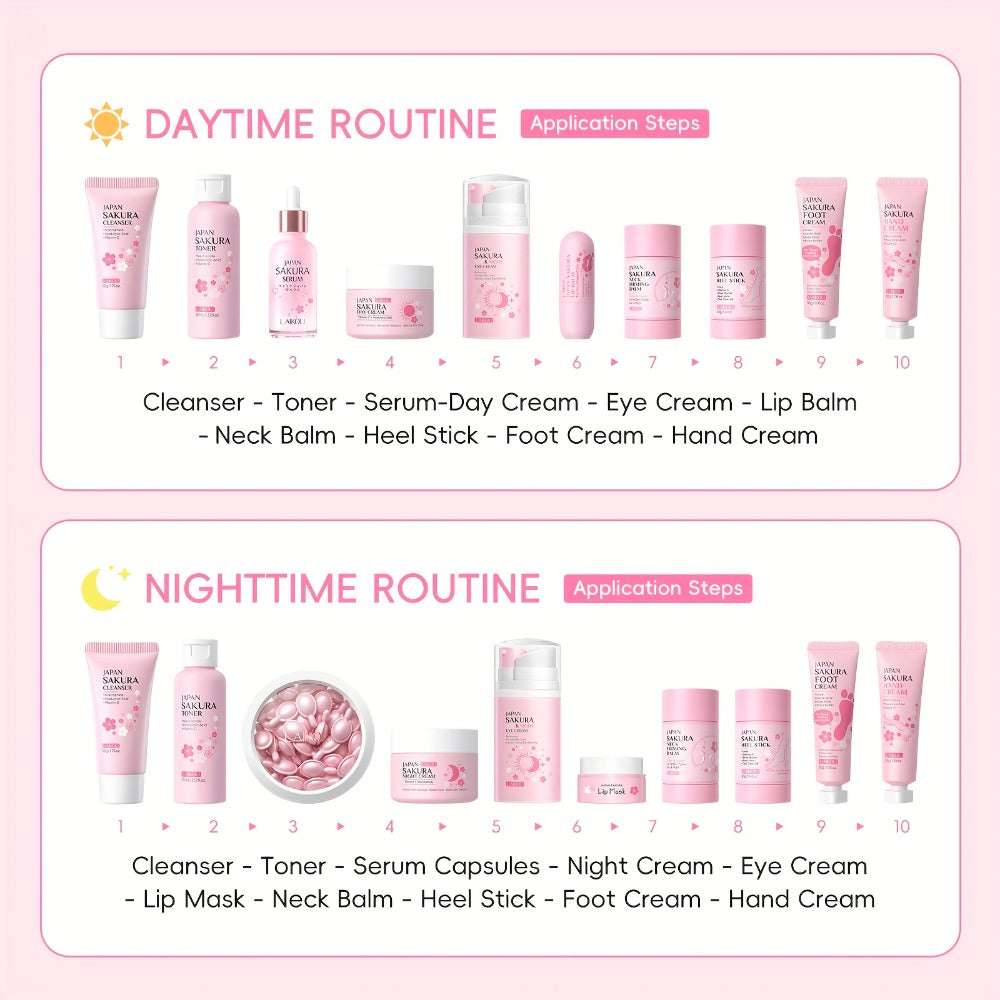 Sakura 24 Days of Beauty Advent Calendar 2026 – Radiance Skincare & Bath Body Gift Set for Women, Face Cream, Lip Balm, Foot Cream, Body Wash & Serum, Christmas Gift for Her