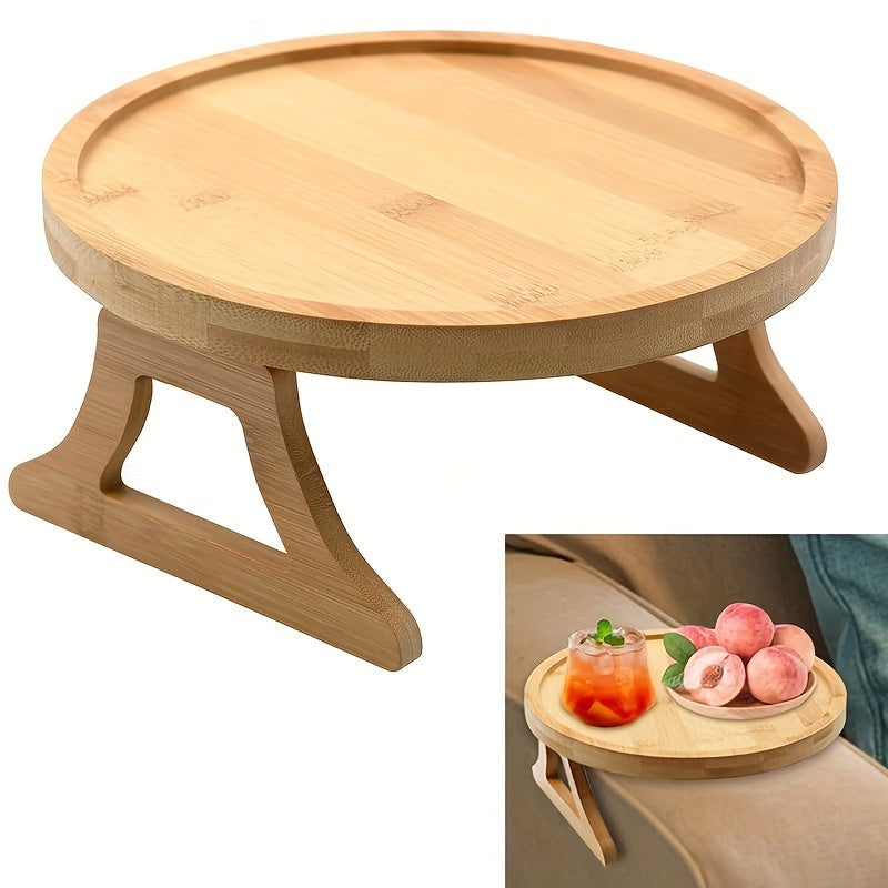 Wooden Sofa Arm Rest Armchair Flexible Tray Folding Drink Holder Serving Table