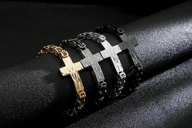 304 304 304 304 Stainless Steel Men'S Cross Curved Plate Personalized Retro Bracelet Men'S Imperial Paper Clip Chain Jewelry
