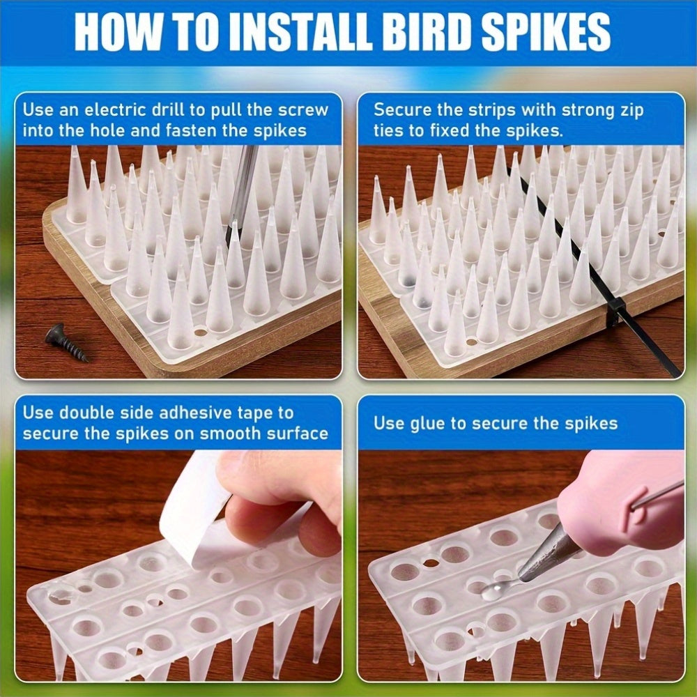 Total 10M 20M Anti Bird Spikes, 24/48pcs 43Cm Wall Fences Spikes for Bird Cat Small Animal Anti Climb Pigeons Deterrent Spikes, Outside Anti Bird Spikes Outdoor to Keep Birds Away