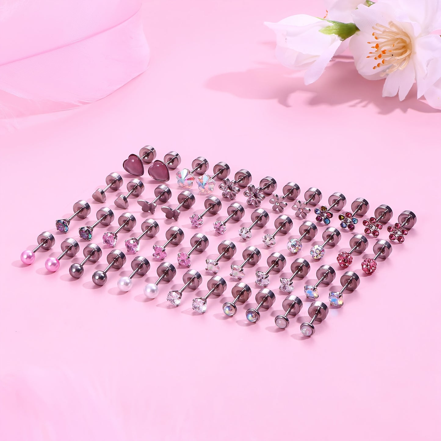 SHZYLN24 Pairs of Girl and Lady Earrings - 316L Stainless Steel Stud Earrings, Cute CZ 4mm Mini Flat Back Screw Earrings Set., for Teenager