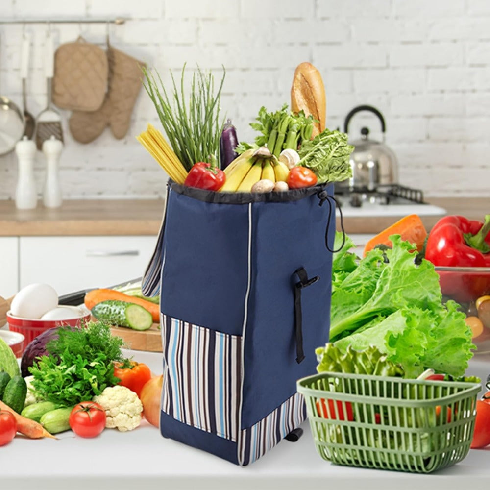 Shopping Trolley Replacement Bag Blue – Foldable Lightweight Bag with Sturdy Handles & Side Pockets for Grocery Shopping, Supermarket, Travel & Errands, 33x20x57cm (Bag Only)