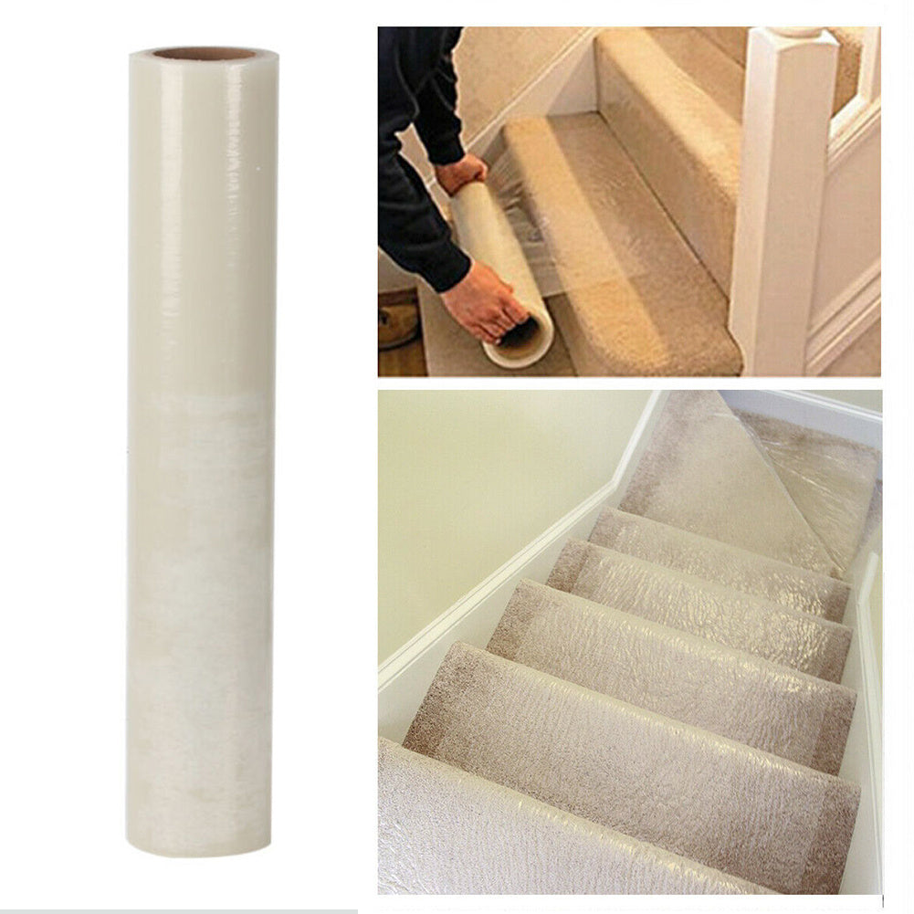 1Roll Self Adhesive Clear Carpet Protector Film Temporary Protecting Floor Dust Sheet Cover, Stairs Home Office Hotel Floor Carpet Protector Roll, Home Renovation Furniture Covering Film, 60cm*100m