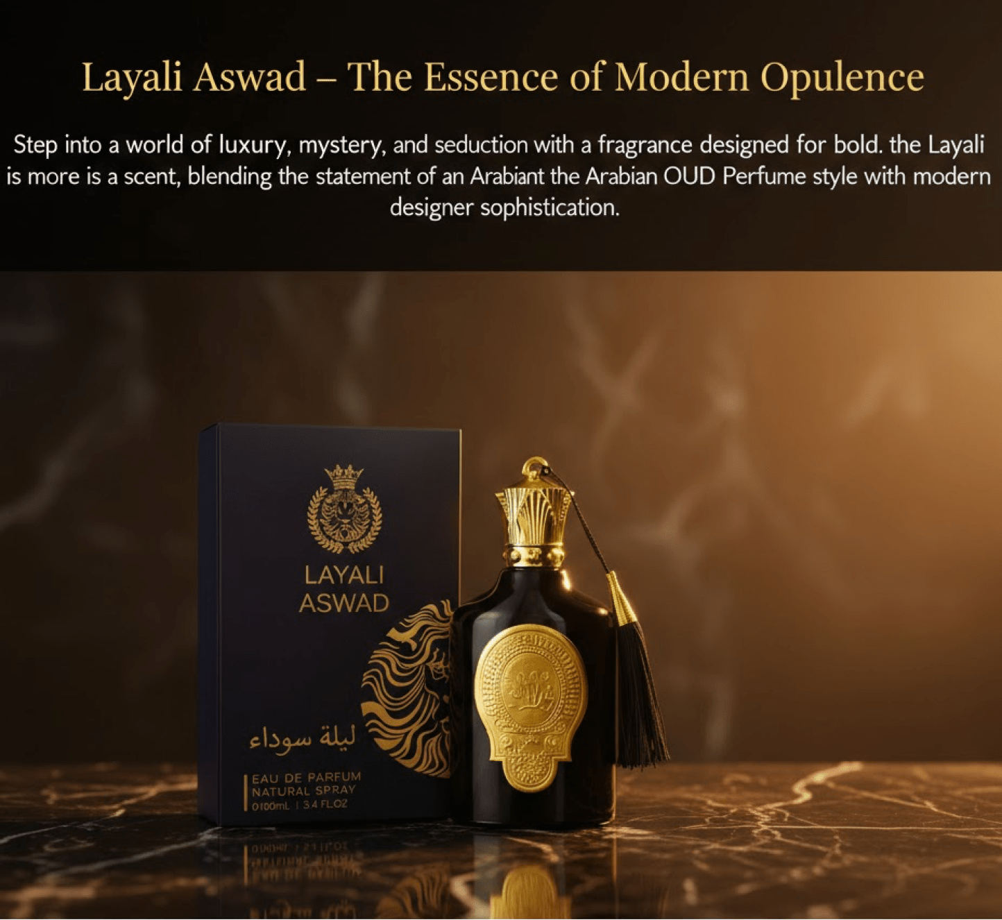Layali Aswad Arabian OUD EDP 100ml Men's Perfume – Dark Oriental Eau de Parfum with Black Truffle, Black Orchid & Mexican Chocolate, Long-Lasting Masculine Fragrance, Gift for Him