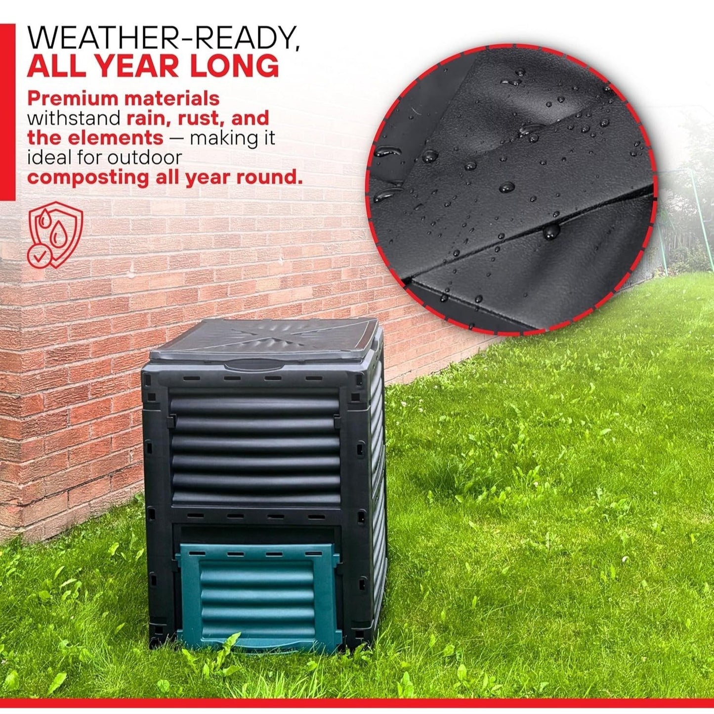 300L Garden Compost Bin – Outdoor Composting Container for Kitchen & Garden Waste (Black Green)