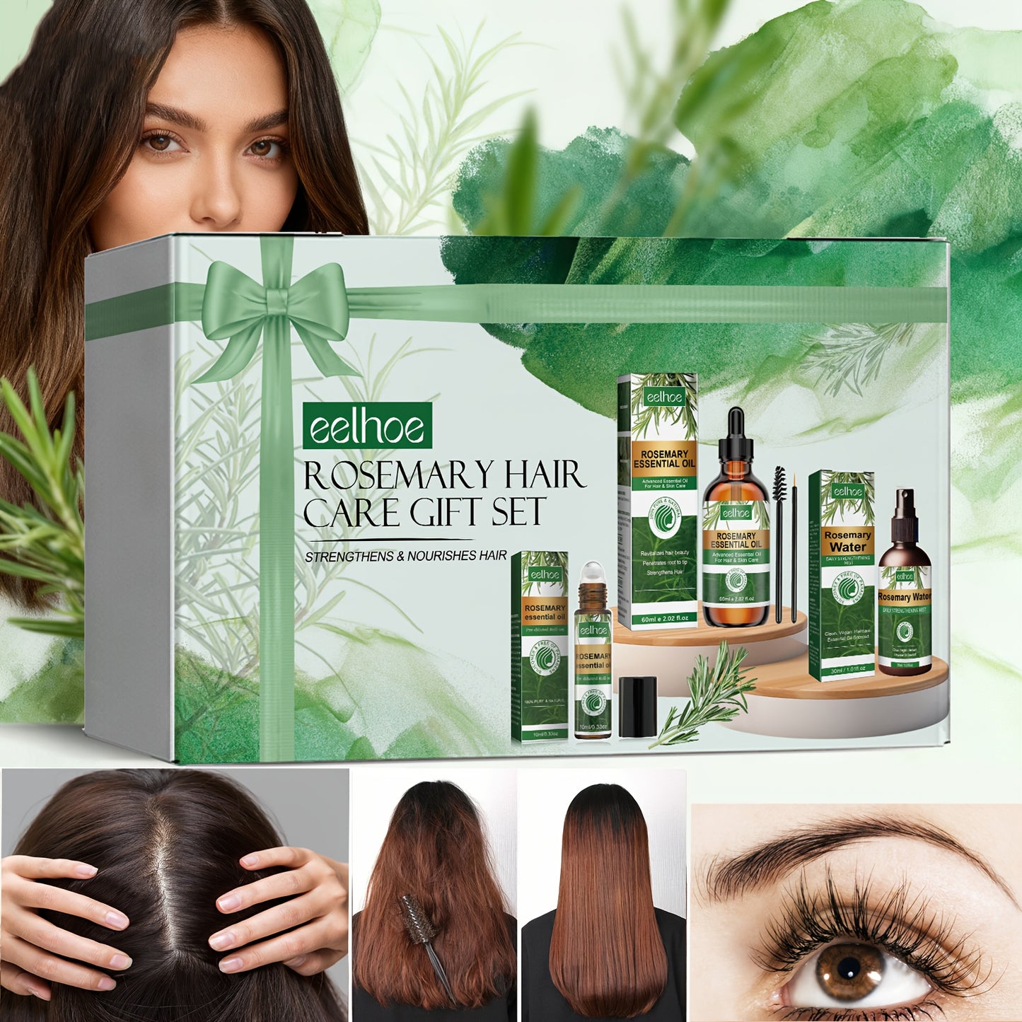Rosemary Hair Care Gift Set, Moisturizes Hair, Leaving It Soft, Fluffy, Strong, And Nourishing Hair Roots. Can Be Used on The Scalp, Hair, And Eyelashes. Multi-Purpose Gentle Hair Care, Essential for Valentine'S Day, Carnival, And Birthday Gifts