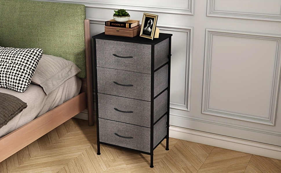 1pc Modern Tall Dresser with 4 Spacious Drawers - Large Storage Cabinet with MDF Wood Top & Sturdy Metal Frame, Freestanding Tall Tower Unit with Legs, 68.58cm+ Height, 3.2 Cu Ft Capacity, Space-Saving Vertical Organizer for Bedroom/Living Room