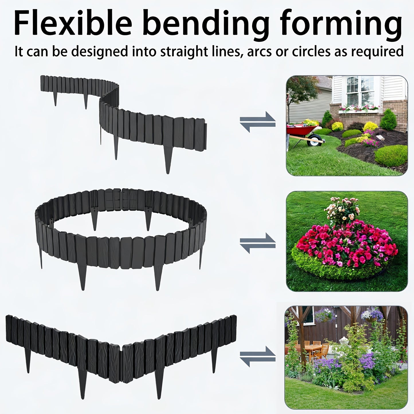 Plastic Lawn Edging Flower Bed Edge Grass Border Garden Fence Mowing Barrier Garden Palisade Imitation Wood Grain Look with 10Cm Tips 13Cm Height, for Garden, Path, Pavement, Farm, Courtyard, Pack of 4/ 8, Anthracite/ Brown/ Gray