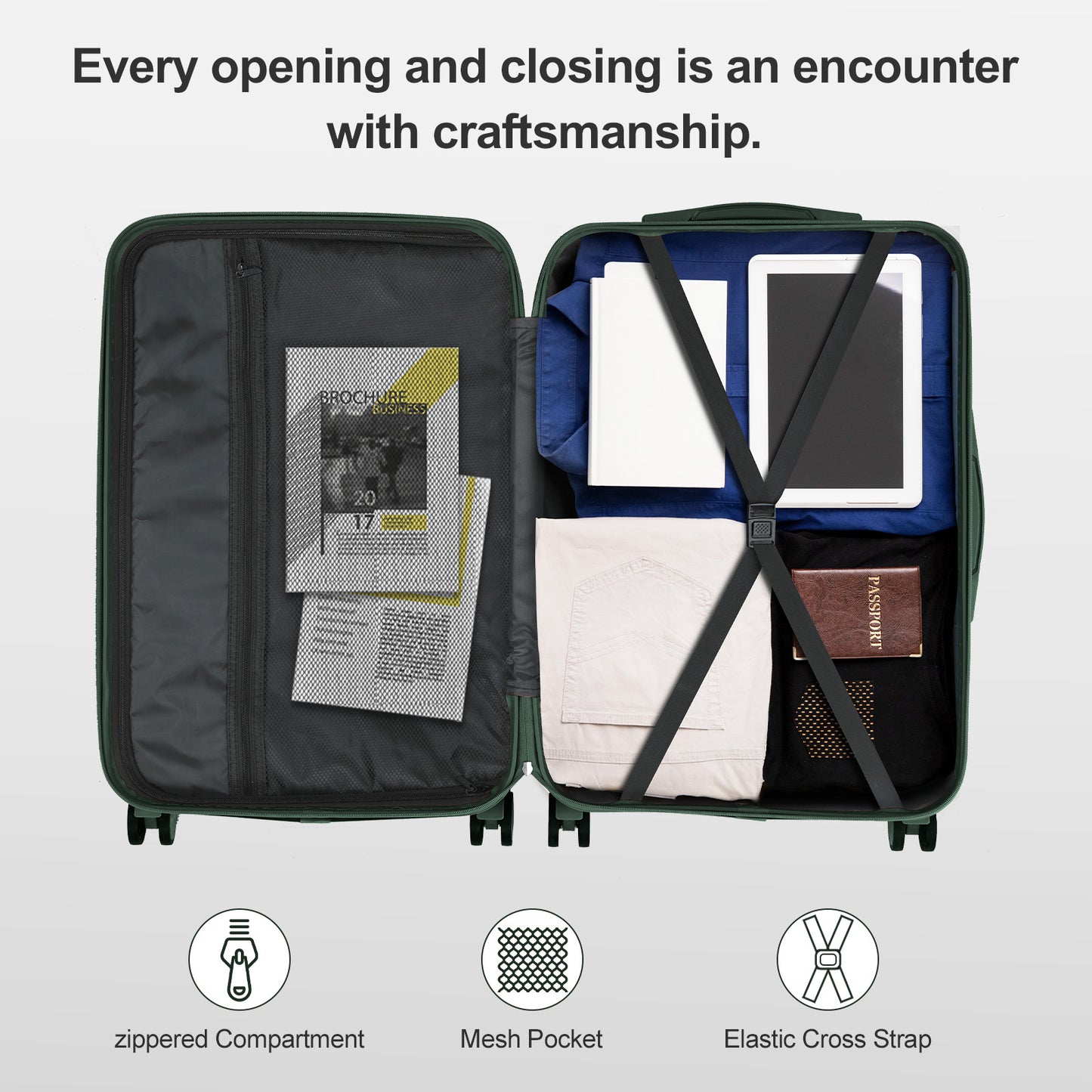Luggage 4/ 5pcs Sets, Luggage Set with Spinner Wheels And Lock, Carry on Lightweight Hard Shell Luggage, Suitcase, Green