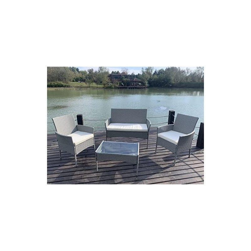 Rattan Garden Furniture Set 4 Piece – 2 Armchairs, Double Sofa & Coffee Table, Wicker Patio Lounge Suite for Outdoor Garden, Balcony & Conservatory Use