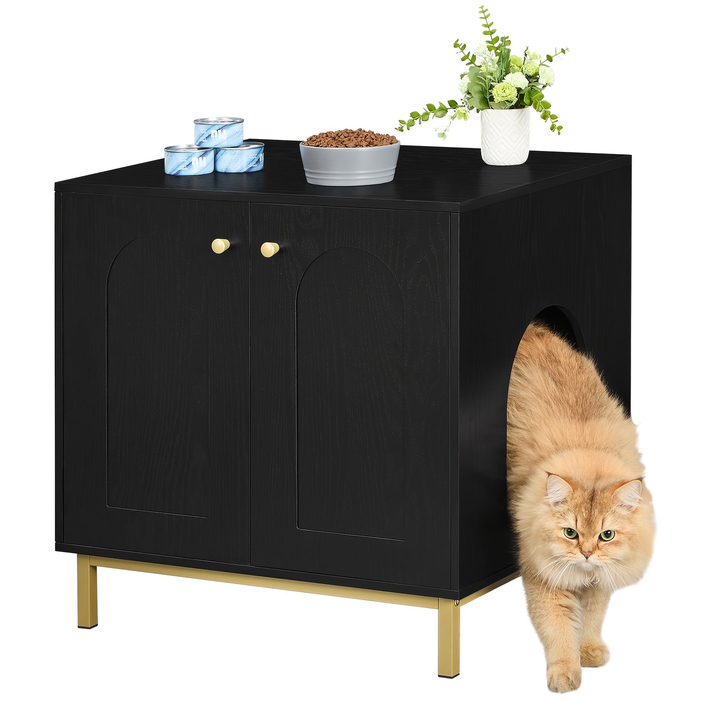 Cat Litter Box Enclosure, Hidden Litter Box Furniture, Wooden Pet House Side End Table, Storage Cabinet Bench, Fit Most Cat And Litter Box, Living Room, Bedroom, White