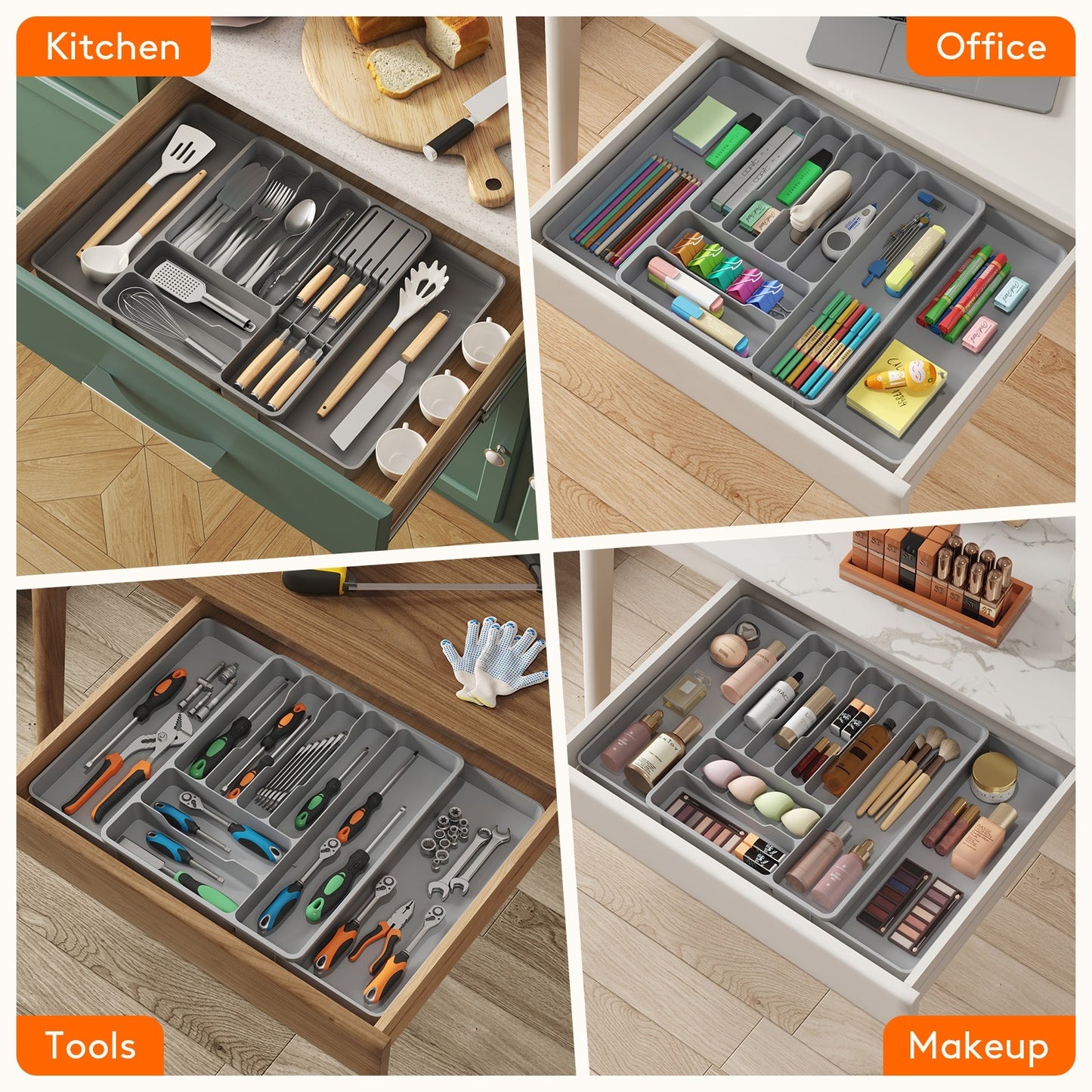 Cutlery Drawer Storage. Organizer, Kitchen Expandable Cutlery Tray. Cutlery Storage, Kitchen Storage, Adjustable Cutlery and Cutlery Holder. Thoughtful Holiday Gift, Christmas Gift, Halloween Gift. Compact Plastic Cutlery Storage Box, Large