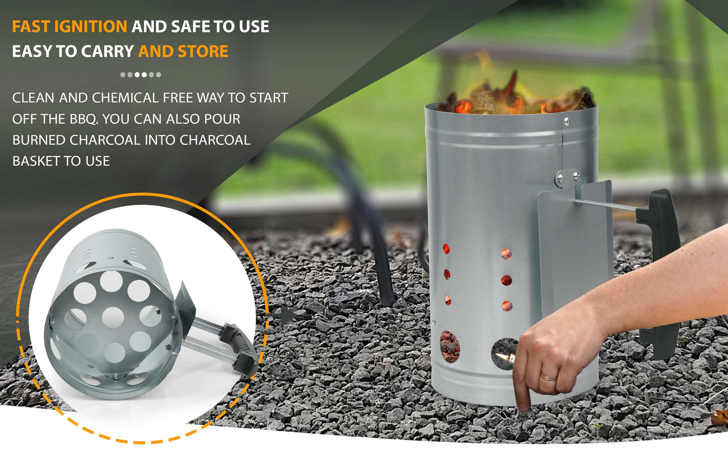 BBQ Chimney Starter – Charcoal Coal Starter & Food Lighter for Heavy Duty BBQ Grill, Coal Burner Kit with Heat-Resistant Handle – Quick Fire Starters for Barbecue, Camping & Outdoor Cooking