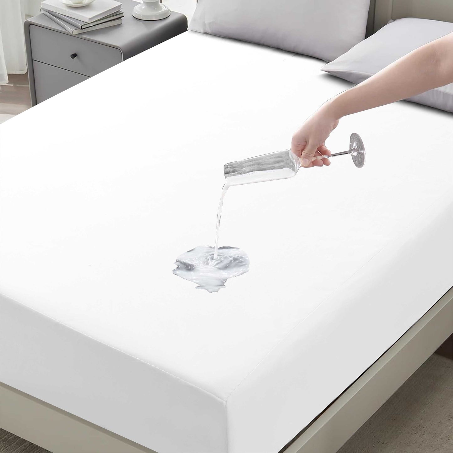 Waterproof Fitted Bed Sheet Deep Pocket Mattress Protector Cover | Soft Breathable Noiseless Fitted Sheet for Bedroom, Hotel & Home | Machine Washable Elastic Bed Cover Fits Up to 30cm Mattress