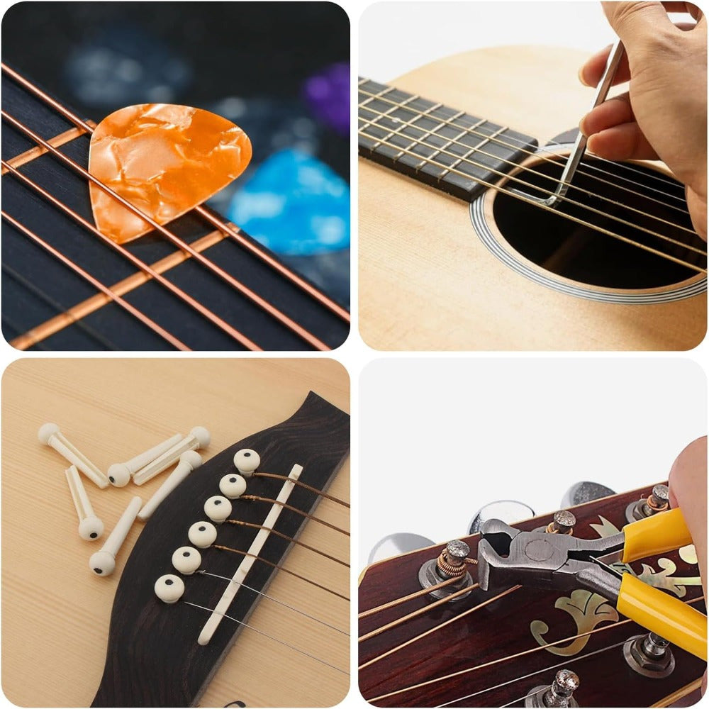 Guitar Maintenance Tools Kit – Guitar Repair & Cleaning Kit with String Winder, Cutter, Fret Files, Screwdriver – Guitar Tool Set for Acoustic, Electric, Bass Guitars for Beginners Musicians