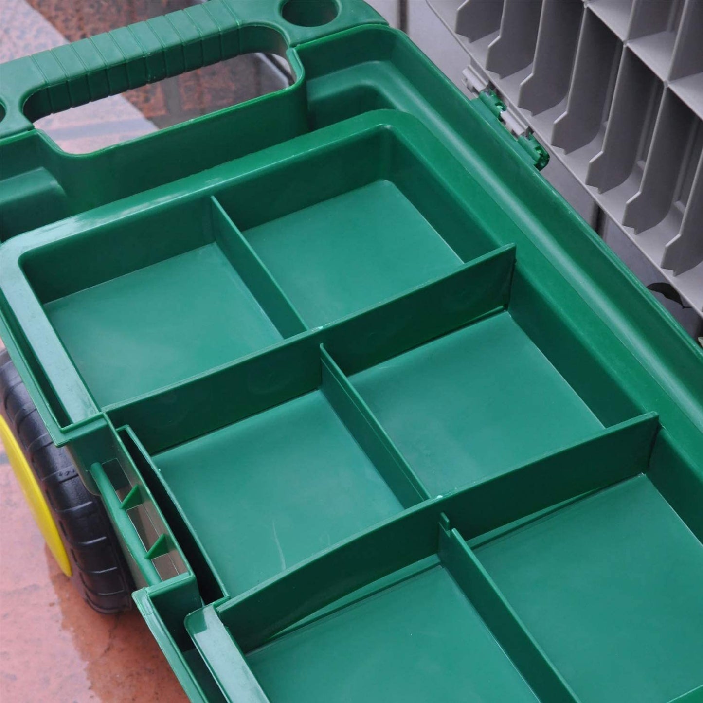 Gardeners Tool Cart and Seat, Wheeled Portable Rolling Weeding Stool and Tool Storage, Green