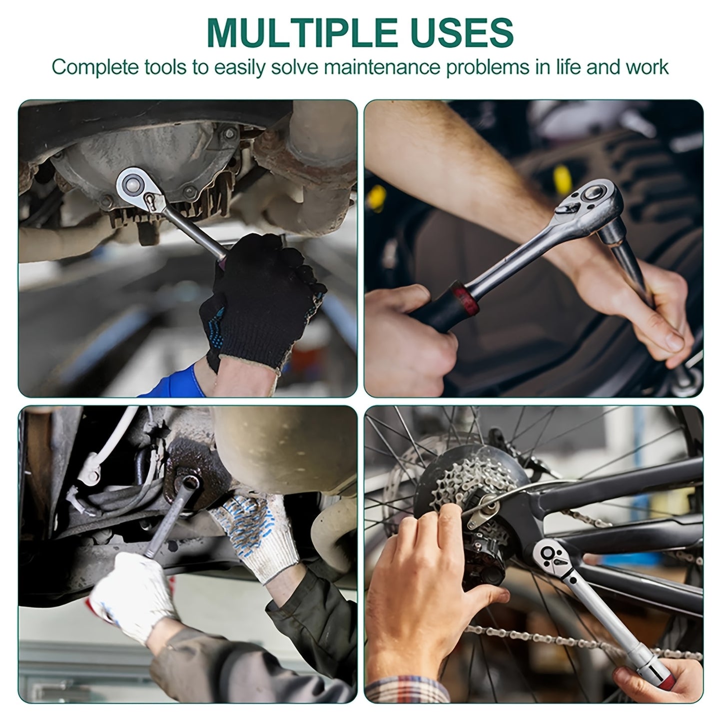 43+3/214+2pcs Heavy-Duty Socket Wrench & Tool Set with Quick-Release Ratchet, Extension & Screwdriver Kit Suitable for Car, Motorcycle, Repair, 1/2 1/4 3/8 Drive, Professional Mechanic Tool Kit for DIY and Auto Maintenance