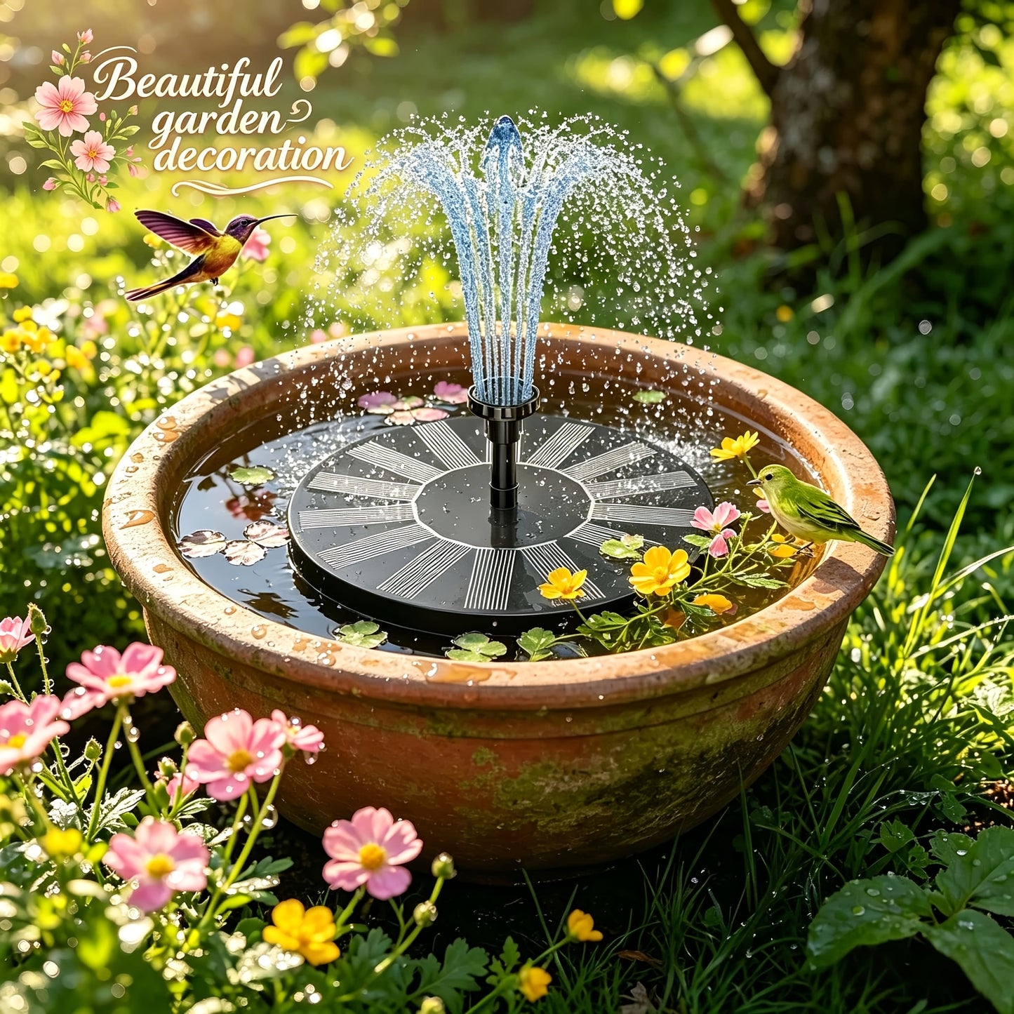 1.8W Solar Fountain Outdoor Floating Fountain Suitable for,, Pond - Water with Floating Base, Fountain for Courtyard Decoration, Bird Bath, Assembly, Plastic for Fountain (No Detachable PV)