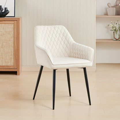 Set of 1 2 4 6 Dining Chairs Velvet Armchairs with Armrest & Backrest Upholstered Seat with Black Metal Legs