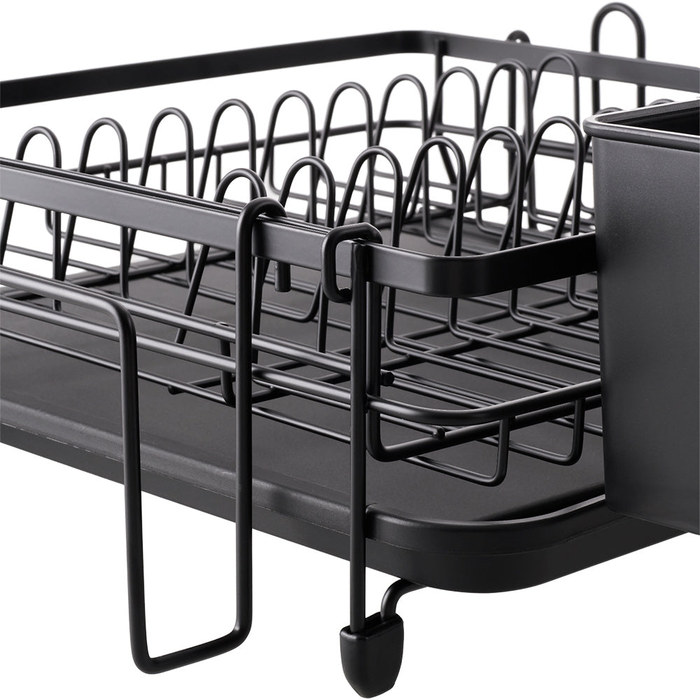 Adjustable Multi-Functional Dish Drainer Rack for the Kitchen, Wrought Iron Kitchen Utensil Rack, Large Capacity Storage Organiser with Drain Board, Utensil Rack, and Cup Hooks, Foldable Design to Save Space, Ideal for Drying Plates, Bowls, Pots, and Uten