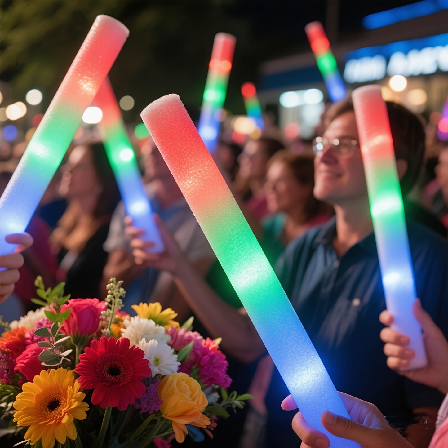 50pcs Lighted Holiday Displays - Foam Glow Sticks for Outdoor Christmas Decor Valentine's Day Decoration, Halloween, Weddings And Other Holiday Events, Parties And Gatherings