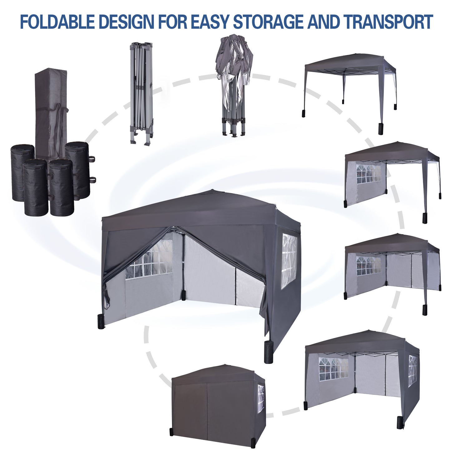 Pop-up Gazebo 3m x 3m with Sides & 4 Weight Bags & Silver Protective Layer Waterproof Marquee Canopy