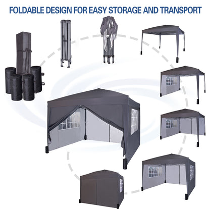 Pop-up Gazebo 3m x 3m with Sides & 4 Weight Bags & Silver Protective Layer Waterproof Marquee Canopy
