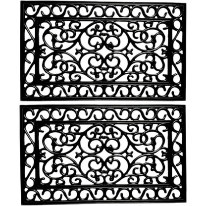 Decorative Rubber Door Mat 45x75cm – Heavy Duty Wrought Iron Effect Non-Slip Entrance Mat – Outdoor Mat with Drainage for Front Door, Patio, Garden & Back Door