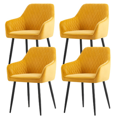 Set of 1 2 4 6 Dining Chairs Velvet Armchairs with Armrest & Backrest Upholstered Seat with Black Metal Legs