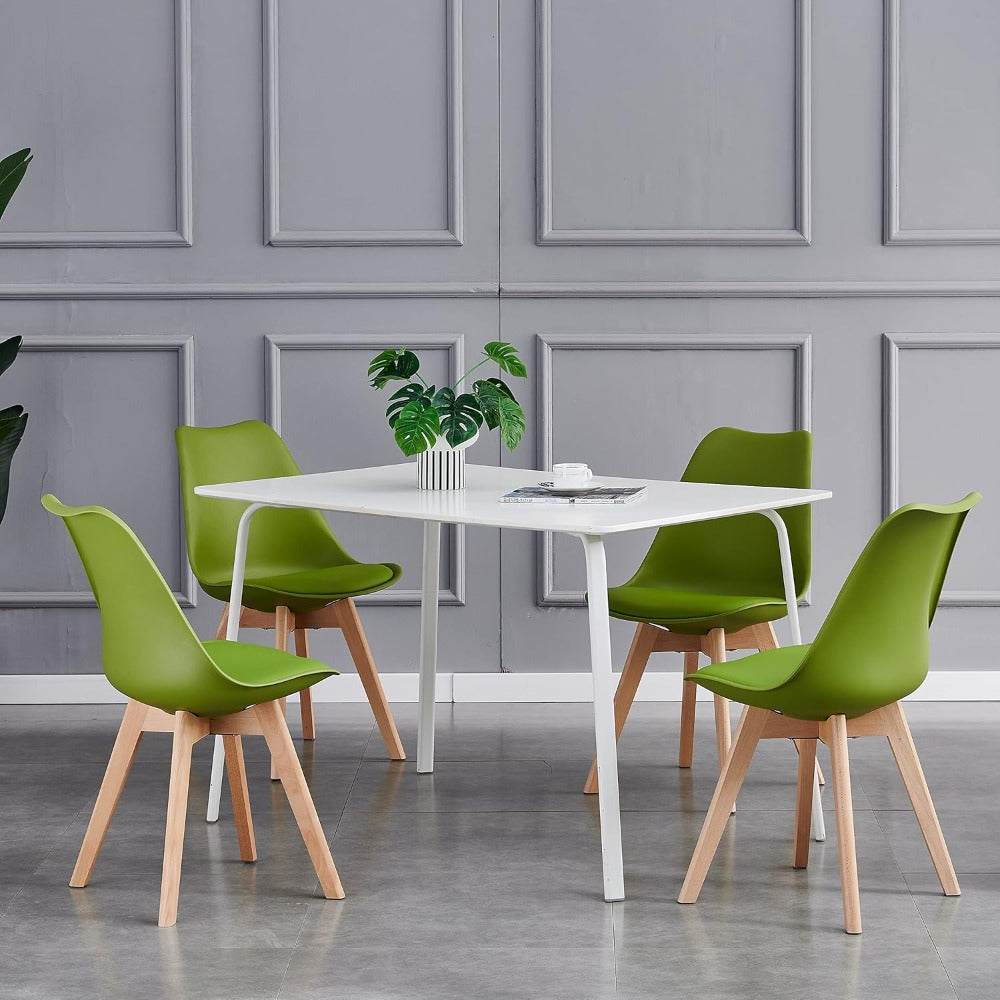 Set of 2 Retro Dining Chairs with Wooden Legs & Cushion Pad – Ergonomic Curved Backrest, Faux Leather Seat, 10 Colours, 120kg Capacity for Home, Office & Lounge
