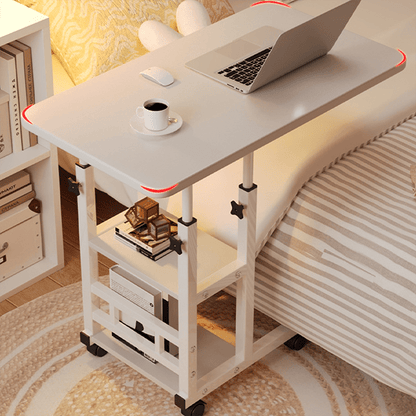 1pc Adjustable Height White Bedside Table, Multifunctional Shelf Table with Four Black Wheels, 360° Swivel - for Home, Dormitory - Portable Laptop Stand, Mobile Desk, Lazy Boy Table