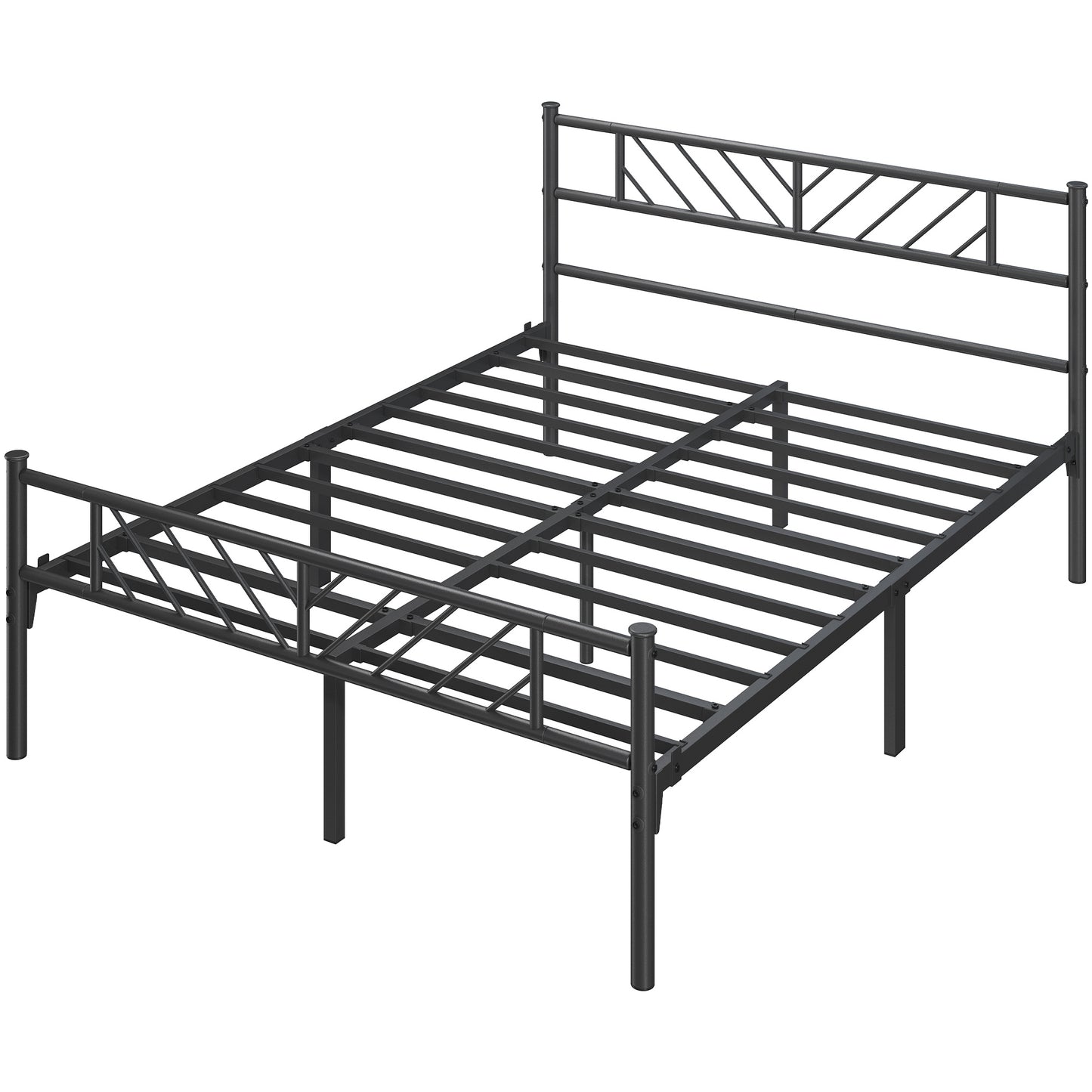 Costoffs Metal Platform Bed Frame, Single/Double/King Sizes, Mattress Foundation with Arrow Design Headboard & Footboard, Built-in Steel Slats, 32cm Underbed Storage, No Box Spring Needed, Black/White