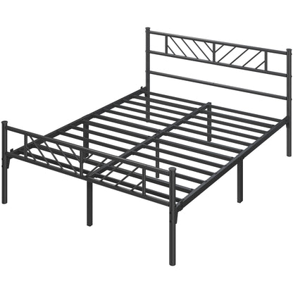 Costoffs Metal Platform Bed Frame, Single/Double/King Sizes, Mattress Foundation with Arrow Design Headboard & Footboard, Built-in Steel Slats, 32cm Underbed Storage, No Box Spring Needed, Black/White