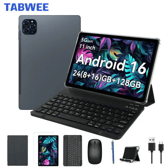 TABWEE T90 Android 16 Tablet with Keyboard, Mouse, Case, Stylus (without electricity) - Gemini AI, 24GB RAM + 128GB ROM, Octa Core T615, Gaming Tablet 11 Inch, 1920x1200 FHD + IPS, 8000mAh Battery, 13MP + 5MP AI Camera, 5G WiFi, Widevine L1