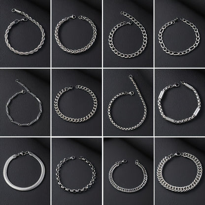 Hip Hop Style - Stainless Steel - Cuban Bracelets 12pcs - Perfect for Daily Wear & Gifts