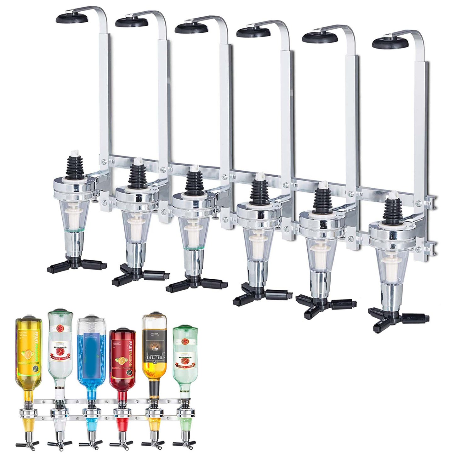 4/6 Bottle Optics for Spirits Bar Butler Wall Mounted Bottle Bracket Upside Down Drink Dispenser Stand Rack for Home Pub or Kitchen Bar, 30ml Optic Spirit Barware Set