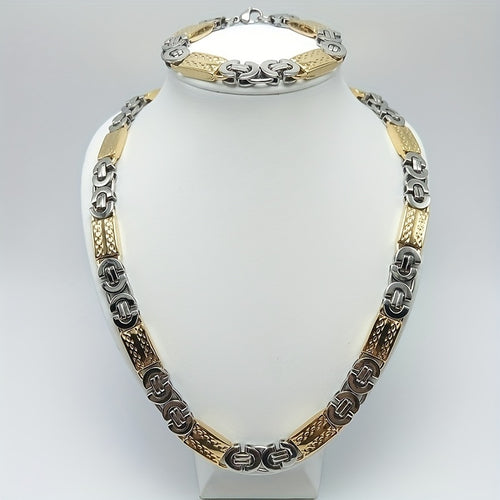 Men's Choker Necklace - Elegant 11mm Wide Flat Chain, 304 Stainless Steel with 18K Gold Plated, Golden Color | No Magnetic Closure | Stylish Detailed Engravings