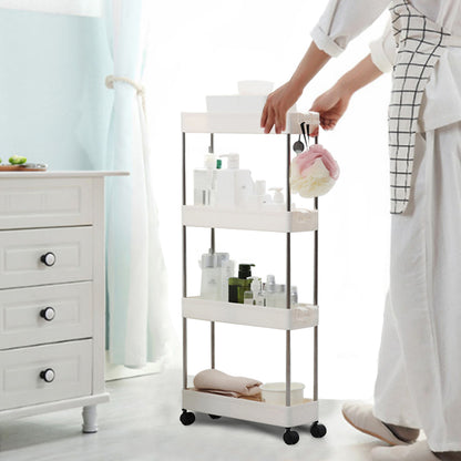 3-4 Layer Multifunctional Kitchen Storage Cart, White Slim Rolling Rack for Seasonings, Snacks, and Beverages, Gap Organizer Shelf for Refrigerator or Bathroom Toiletries