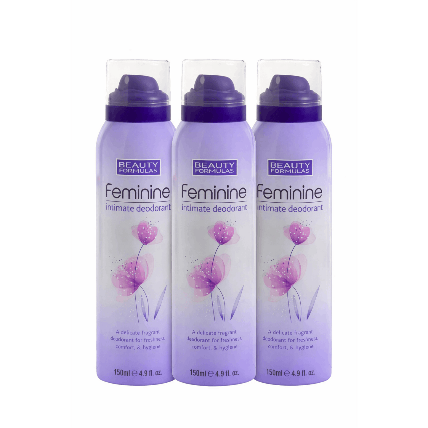 3 x Beauty Formulas Feminine Intimate Deodorant 150ml Gentle Freshness Mist, Long Lasting Odour Protection, Daily Intimate Care for Women