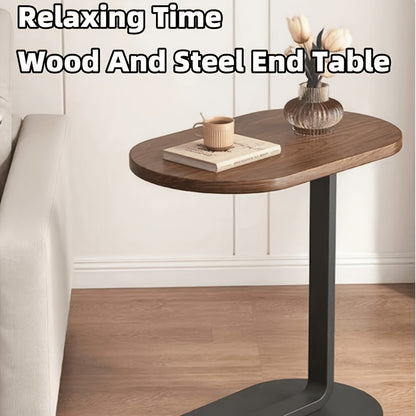 C-Shaped 60Cm Side Table - Lightweight Wooden And Metal Frame, Slide Compact Design for Living Room, Bedroom, Or Sofa, Perfect for Coffee, Books, And Decorative Flowers, Sofa Side Table, Decorative Flower Vase, Sleek Metal Accents