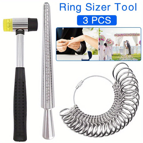 Ring size mandrel kit finger gauge size jewelry standard tool 1xjewelers rubber hammer+1xring mandrelsizer+27xcircle models