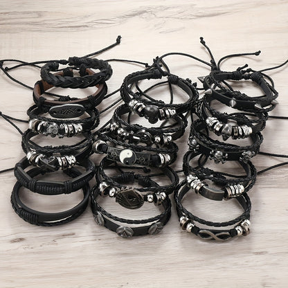 Retro Fashion Men's 16pcs Adjustable Bracelet Set - Stylish, Casual Attire, Unisex Christmas Gift Halloween Gift New Year Gift