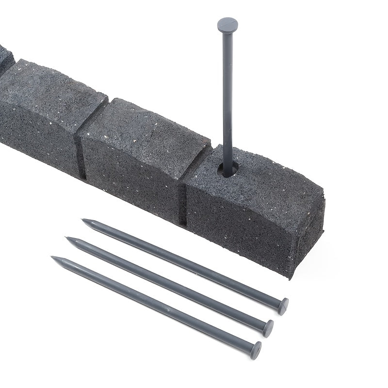 Rubber Stone Effect Garden Edging with 4 Ground Stakes - Decorative Roman Style Lawn Border for Flowerbed Path & Grass Divider, No-Dig Outdoor Garden Fence (1Set/2Sets) (Grey, Brown)