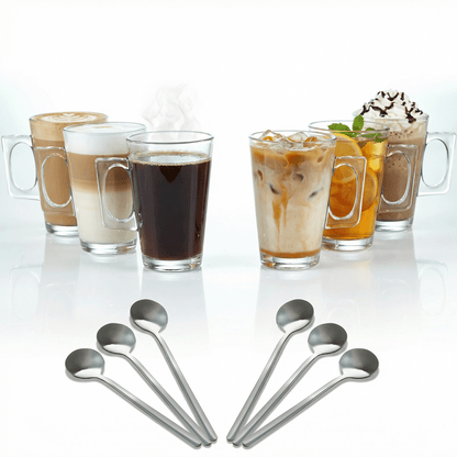 Set of 6 Latte Glasses, Latte Mugs 240 ml Temperature Resistant - Stylish Latte Cups Hot Drink Cafe Mugs - Ideal for Ice Cream Latte, Cappuccino & Hot Chocolate - Transparent