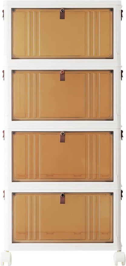 Stackable Storage Box with Wheels, 4 Levels, 28 L