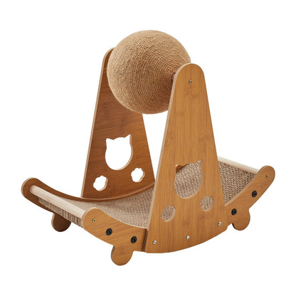 Cat Ball Scratcher with Solid Wood Stand Sisal Interactive Climbing Frame Scratching Post for Indoor Cats Kittens Furniture Protector Fun Exercise